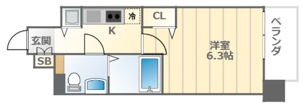 大国町駅 徒歩4分 6階の物件間取画像